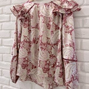 Long-Sleeve Floral Blouse, Size M